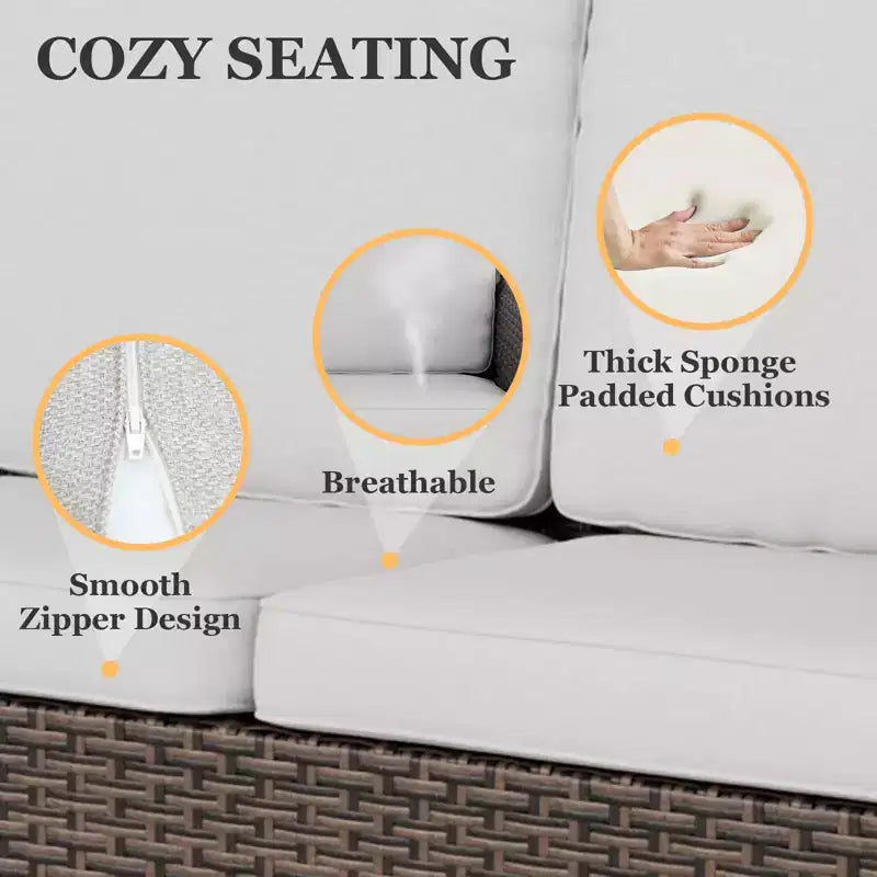Set da conversazione per patio EAGLE PEAK Ocean Vista da 5 pezzi, in vimini marrone screziato, con poltrone girevoli e divanetto