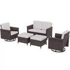Set da conversazione per patio EAGLE PEAK Ocean Vista da 5 pezzi, in vimini marrone screziato, con poltrone girevoli e divanetto
