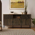 LuxenHome Dark Oak Manufactured Wood with Basket Weave 3-Door and 2-Sliding Door Sideboard Cabinet