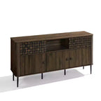Bahut LuxenHome en bois manufacturé chêne foncé avec motif tressé, 3 portes battantes et 2 portes coulissantes