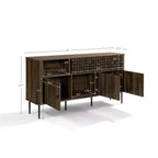 Bahut LuxenHome en bois manufacturé chêne foncé avec motif tressé, 3 portes battantes et 2 portes coulissantes