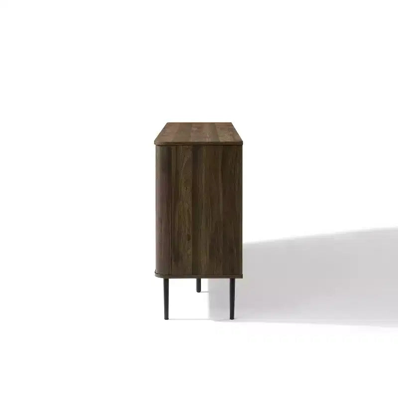 Bahut LuxenHome en bois manufacturé chêne foncé avec motif tressé, 3 portes battantes et 2 portes coulissantes