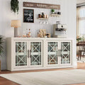 Buffet Storage Cabinet with 4 Glass Pattern Design Doors, 70.8 Wide Modern Coffee Bar Cabinet Wooden TV Stand for Kitchen Dining Room Living Room