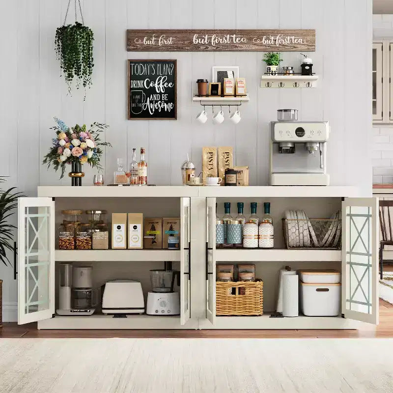 Mobile credenza da buffet con 4 ante in vetro fantasia, mobile bar moderno in legno largo 180 cm, mobile TV per cucina, sala da pranzo, soggiorno