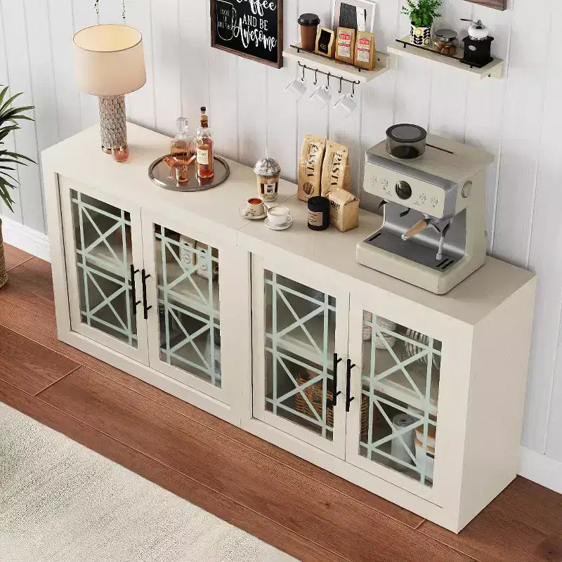 Mobile credenza da buffet con 4 ante in vetro fantasia, mobile bar moderno in legno largo 180 cm, mobile TV per cucina, sala da pranzo, soggiorno