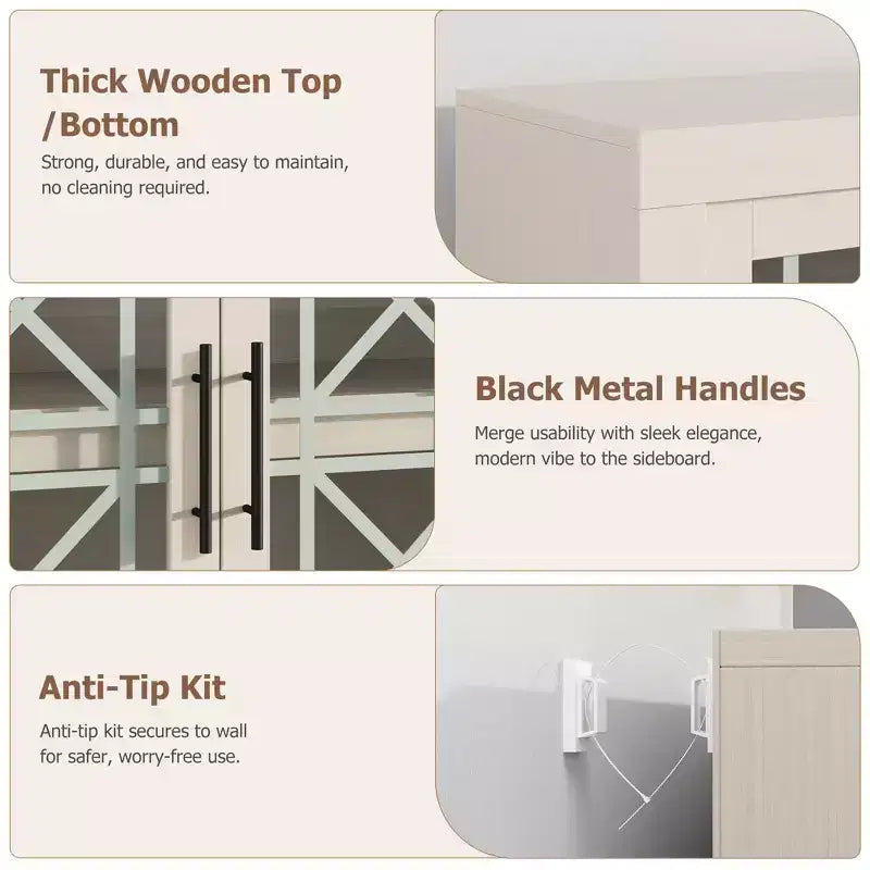 Mobile credenza da buffet con 4 ante in vetro fantasia, mobile bar moderno in legno largo 180 cm, mobile TV per cucina, sala da pranzo, soggiorno