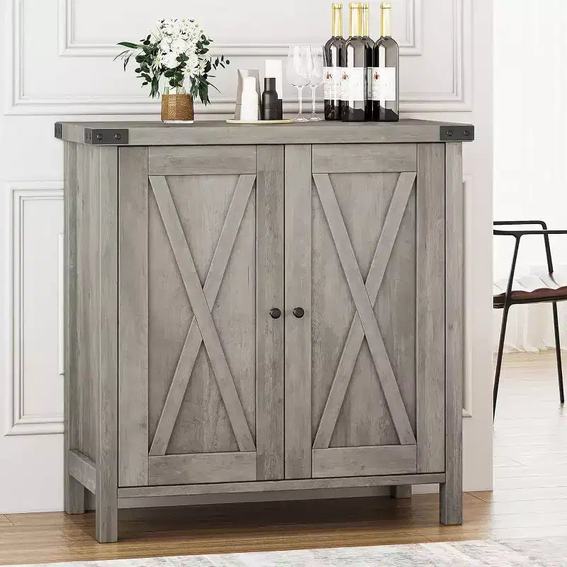 Credenza a buffet da fattoria piccola GustoWave con 2 ante e ripiani regolabili, mobili console d'ingresso d'accento