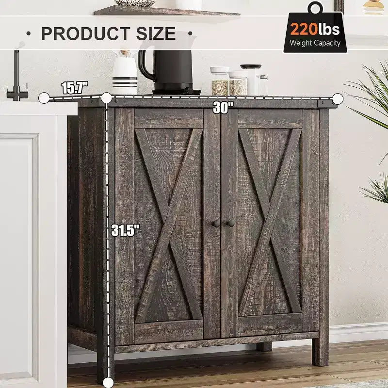 Credenza a buffet da fattoria piccola GustoWave con 2 ante e ripiani regolabili, mobili console d'ingresso d'accento