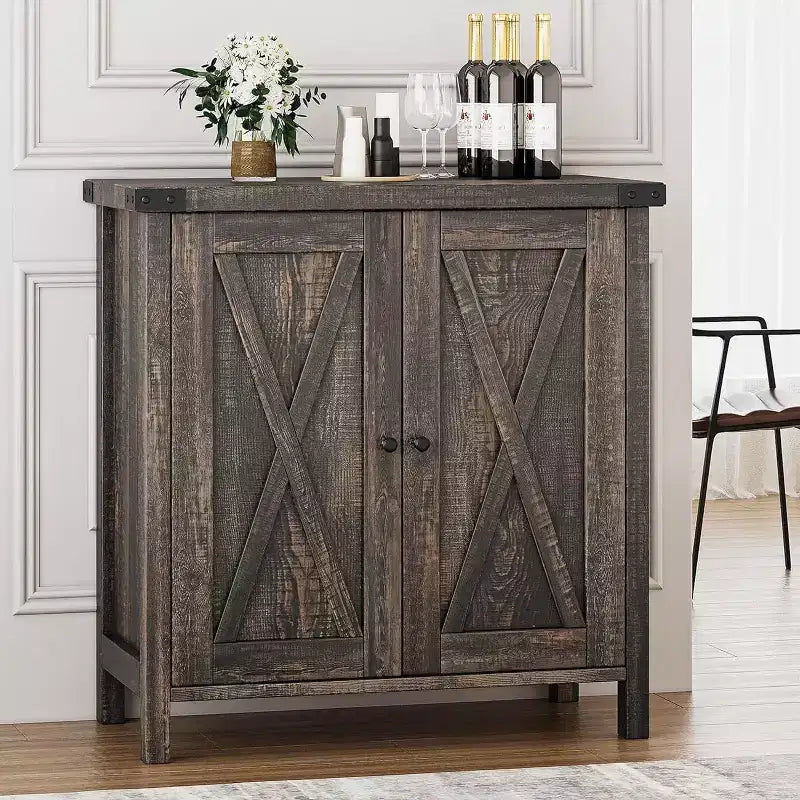 Credenza a buffet da fattoria piccola GustoWave con 2 ante e ripiani regolabili, mobili console d'ingresso d'accento