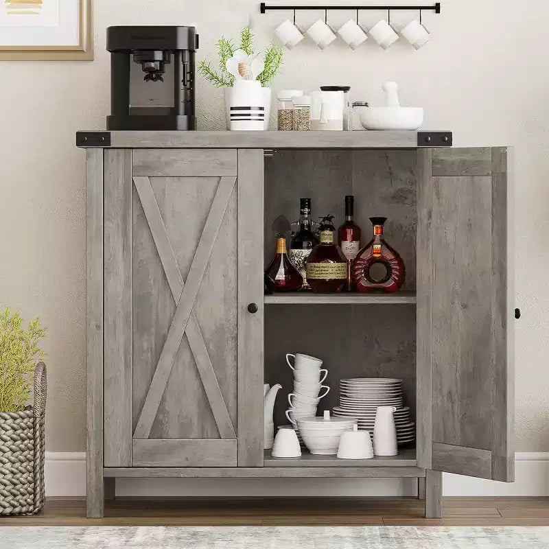 Credenza a buffet da fattoria piccola GustoWave con 2 ante e ripiani regolabili, mobili console d'ingresso d'accento