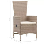 vidaXL Set da pranzo Beige Legno massello di acacia, polyrattan, Cuscini in poliestere