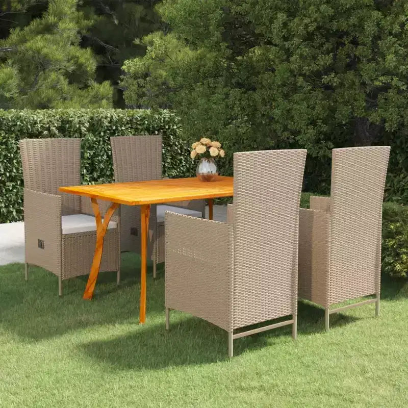 vidaXL Set da pranzo Beige Legno massello di acacia, polyrattan, Cuscini in poliestere