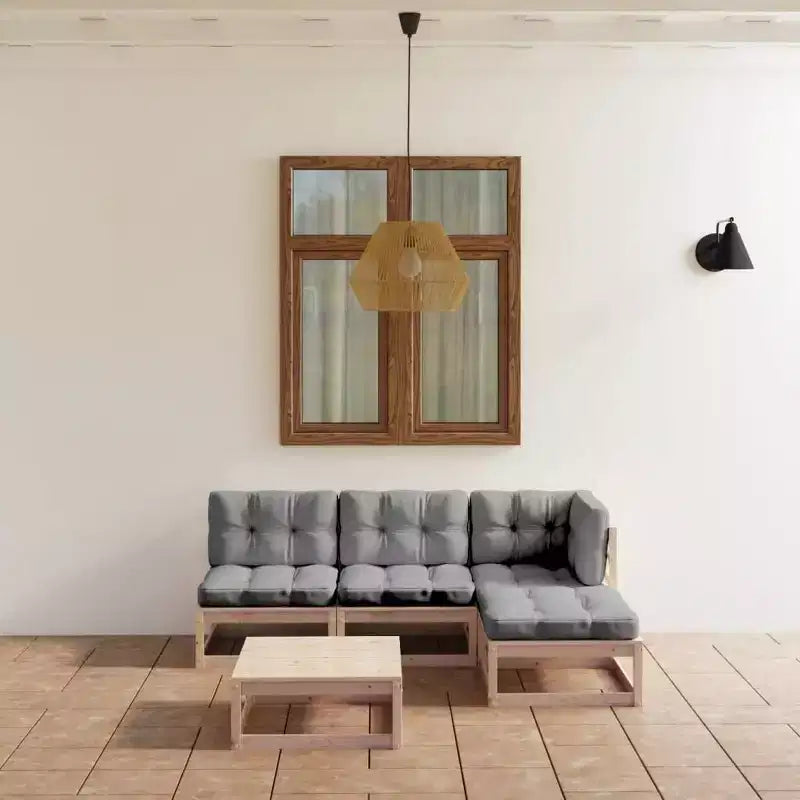 vidaXL Set Mobili da Giardino 5 pz Divano Sezionale da Esterno Legno Massello Pino - Naturale Con Cuscini