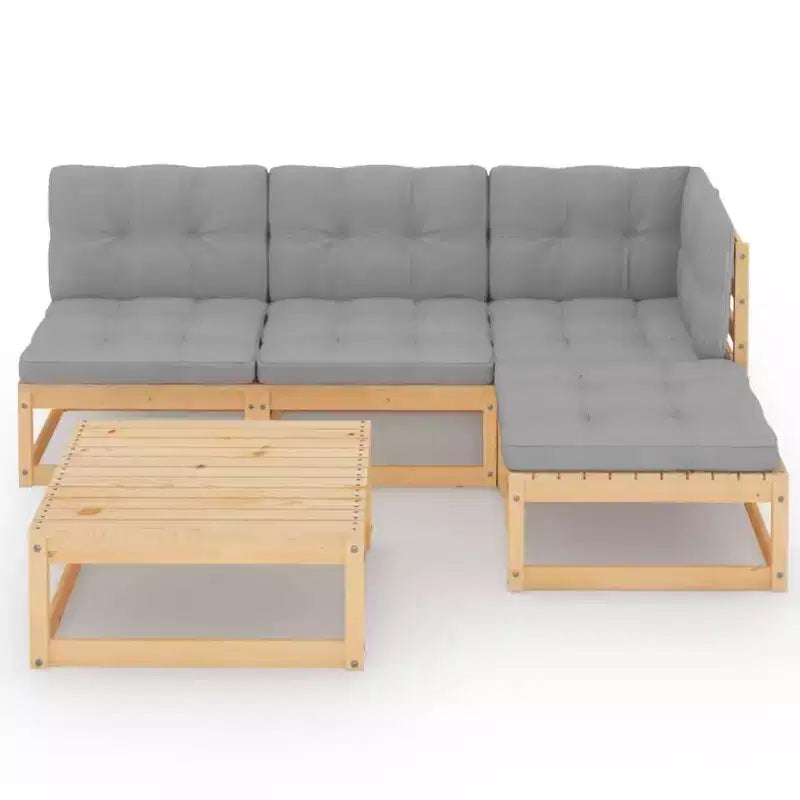 vidaXL Set Mobili da Giardino 5 pz Divano Sezionale da Esterno Legno Massello Pino - Naturale Con Cuscini