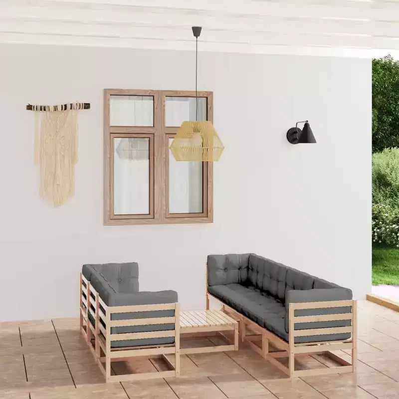 vidaXL Set di Mobili da Giardino 8 pz con Cuscini in Pino Massello - Naturale Con Cuscini