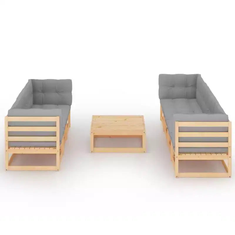 vidaXL Set di Mobili da Giardino 8 pz con Cuscini in Pino Massello - Naturale Con Cuscini