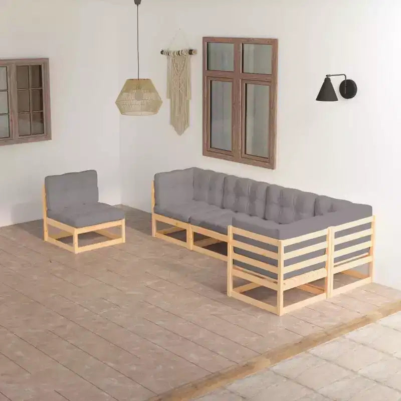 vidaXL Set Salotto da Giardino Legno Naturale, Grigio Legno massello di pino, 100% poliestere