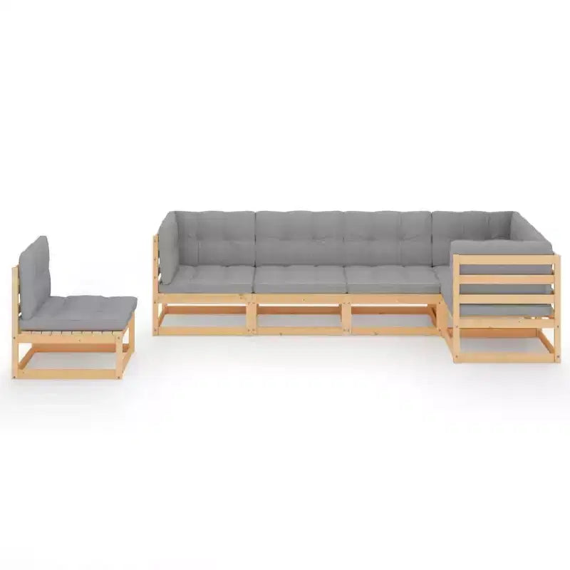 vidaXL Set Salotto da Giardino Legno Naturale, Grigio Legno massello di pino, 100% poliestere