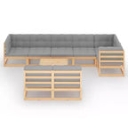 vidaXL Set Mobili da Giardino 9 pz Divano Sezionale da Esterno in Legno Massello di Pino - Naturale con Cuscini