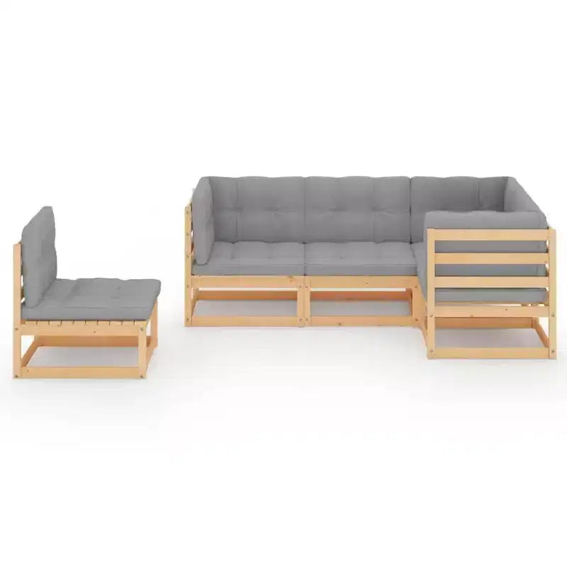 vidaXL Set Divani da Giardino con Cuscini Grigio, Legno Massello di Pino