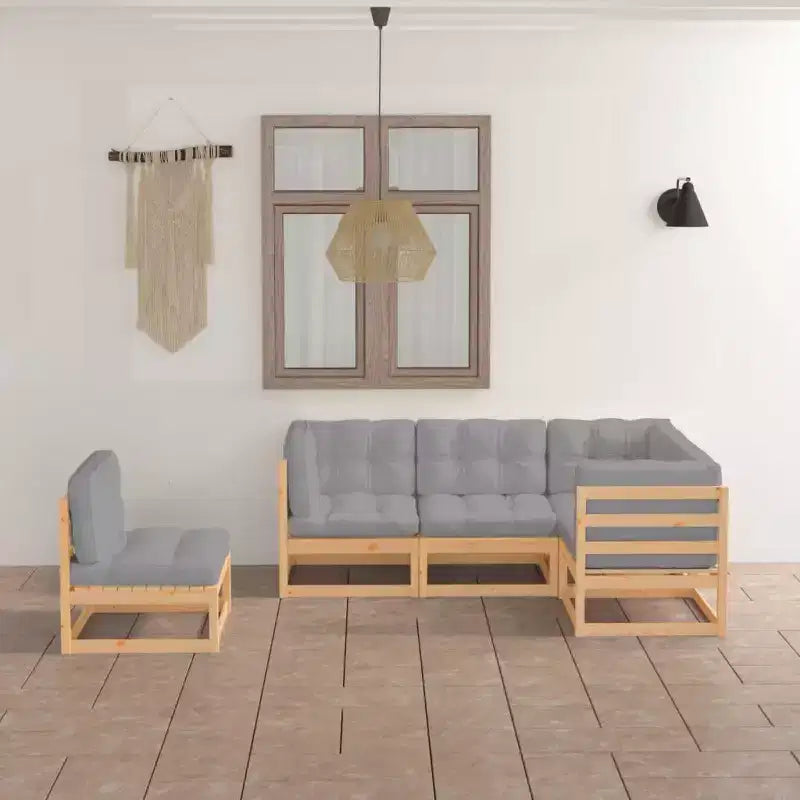 vidaXL Set Divani da Giardino con Cuscini Grigio, Legno Massello di Pino