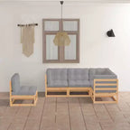 vidaXL Set Divani da Giardino con Cuscini Grigio, Legno Massello di Pino