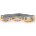 vidaXL Patio Furniture Set 12 Piece Outdoor Sectional Sofa Solid Wood Pine - Natural With Cushions