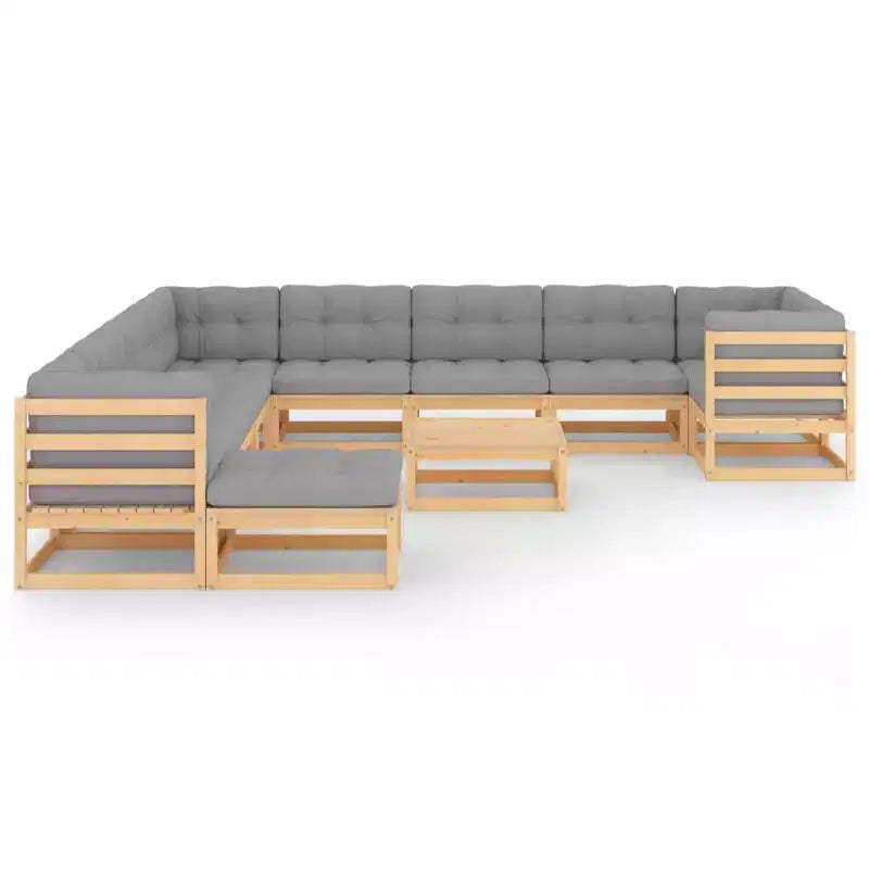 vidaXL Set Mobili da Giardino 12 pz Divano Sezionale Esterno Legno Massello Pino - Naturale con Cuscini