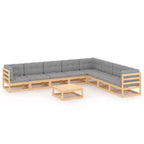 vidaXL 9 Piece Patio Lounge Set with Cushions Solid Wood Pine - Natural With Cushions