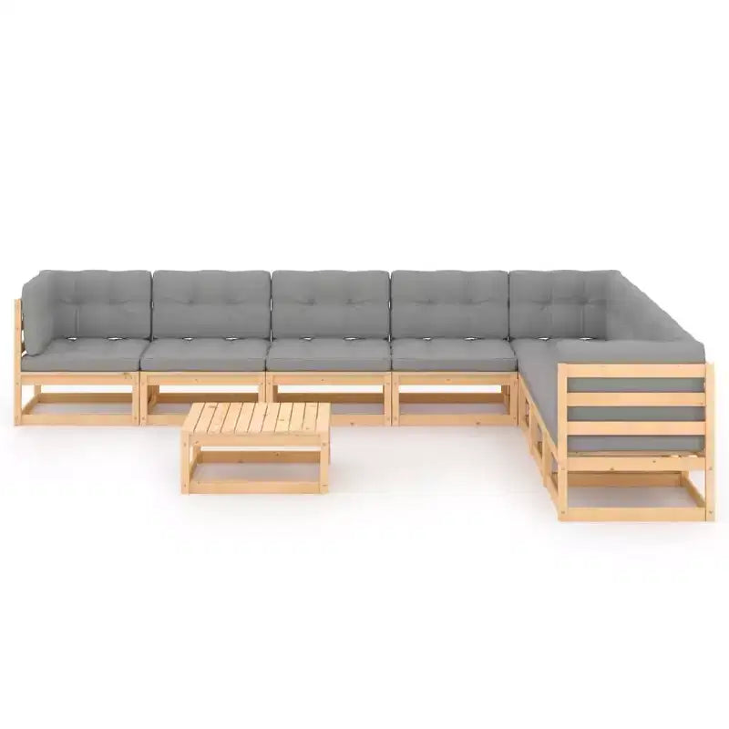 vidaXL Set Lounge da Giardino 9 pz con Cuscini Legno Massello di Pino - Naturale Con Cuscini