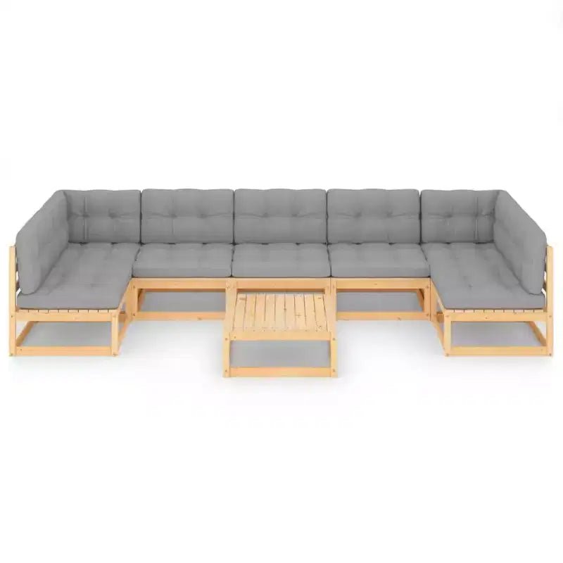 vidaXL Salotto da Giardino 8 pz. Divano Sezionale da Esterno in Legno Massello di Pino - Naturale con Cuscini