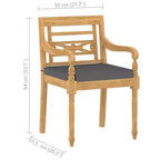 vidaXL Salon de jardin – Ensemble de patio 3 pièces, bois de teck massif, table carrée, style rétro, chaises rembourrées, coussins gris foncé