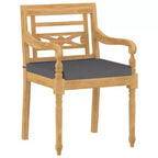 vidaXL Salon de jardin – Ensemble de patio 3 pièces, bois de teck massif, table carrée, style rétro, chaises rembourrées, coussins gris foncé