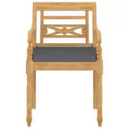 vidaXL Salon de jardin – Ensemble de patio 3 pièces, bois de teck massif, table carrée, style rétro, chaises rembourrées, coussins gris foncé