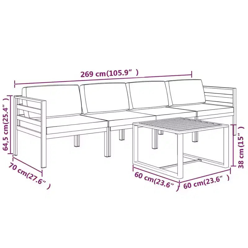 vidaXL Set mobili da giardino Set divani componibili da esterno Alluminio Antracite