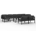vidaXL Aluminum Patio Lounge Set, Anthracite - 10 Piece Outdoor Seating with Cushions & Pillows - Weather-Resistant, Easy to Clean, Modular Design