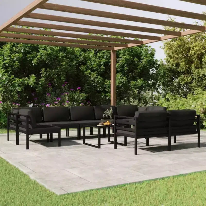 Set divano da giardino in alluminio vidaXL, antracite - Set da esterni da 10 pezzi con cuscini e guanciali - Resistente alle intemperie, facile da pulire, design modulare