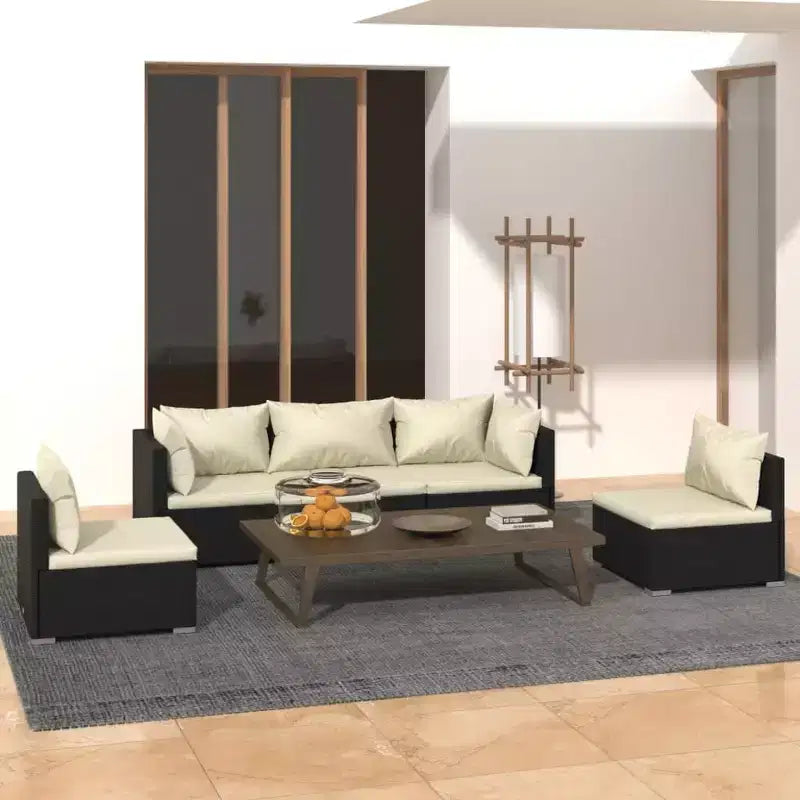 vidaXL Salotto da Giardino Nero con Cuscini Crema