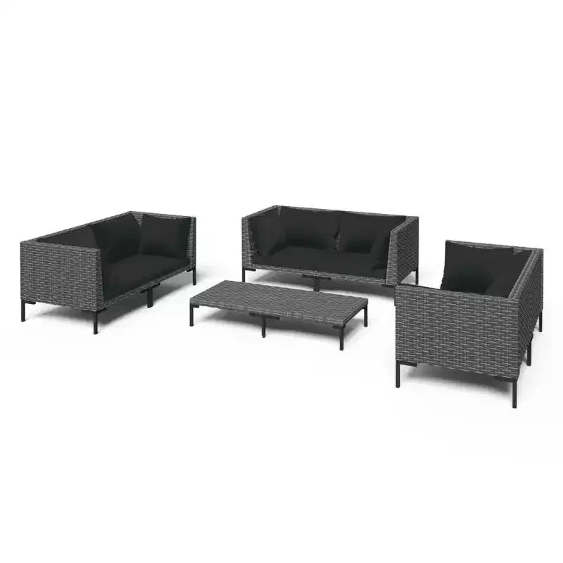 vidaXL Patio Lounge Set Outdoor Sectional Sofa Set Table Poly Rattan Dark Grey