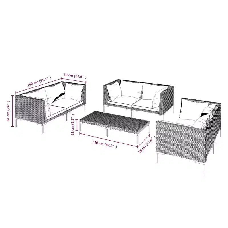 vidaXL Set da Salotto da Esterno Divano Sezionale da Giardino Tavolo in Polyrattan Grigio Scuro