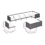 vidaXL Salon de jardin 9 pcs avec coussins résine tressée rond gris foncé