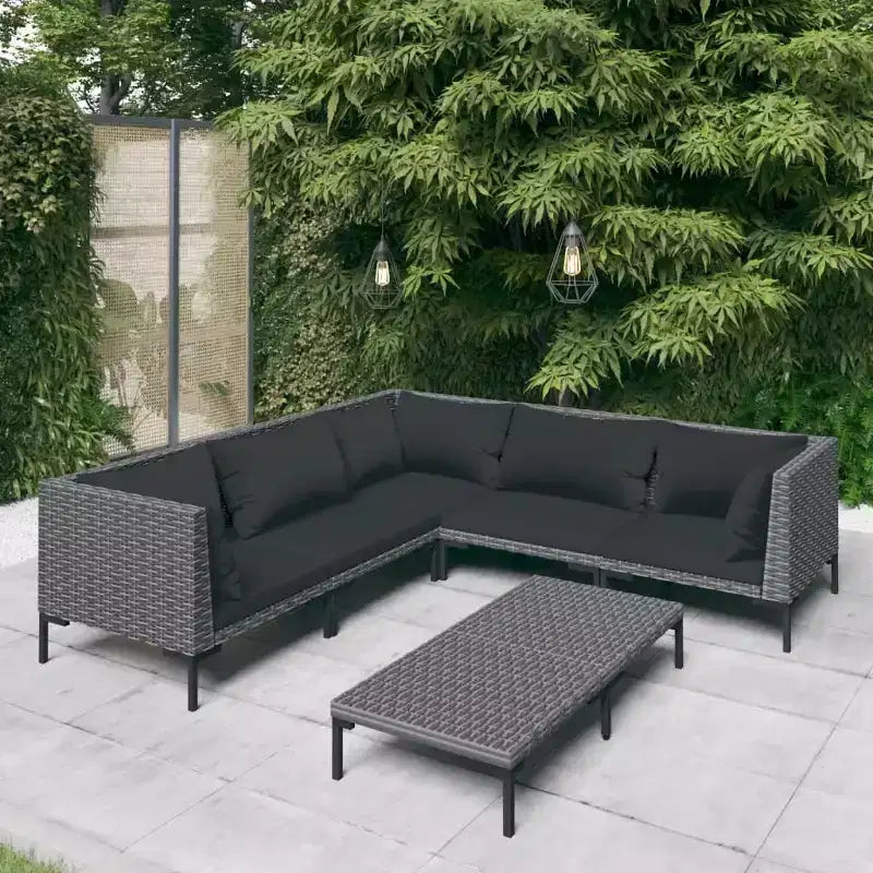 vidaXL Salotto da Giardino Set Divano Sezionale da Esterno con Tavolo, Polirattan, Grigio Scuro