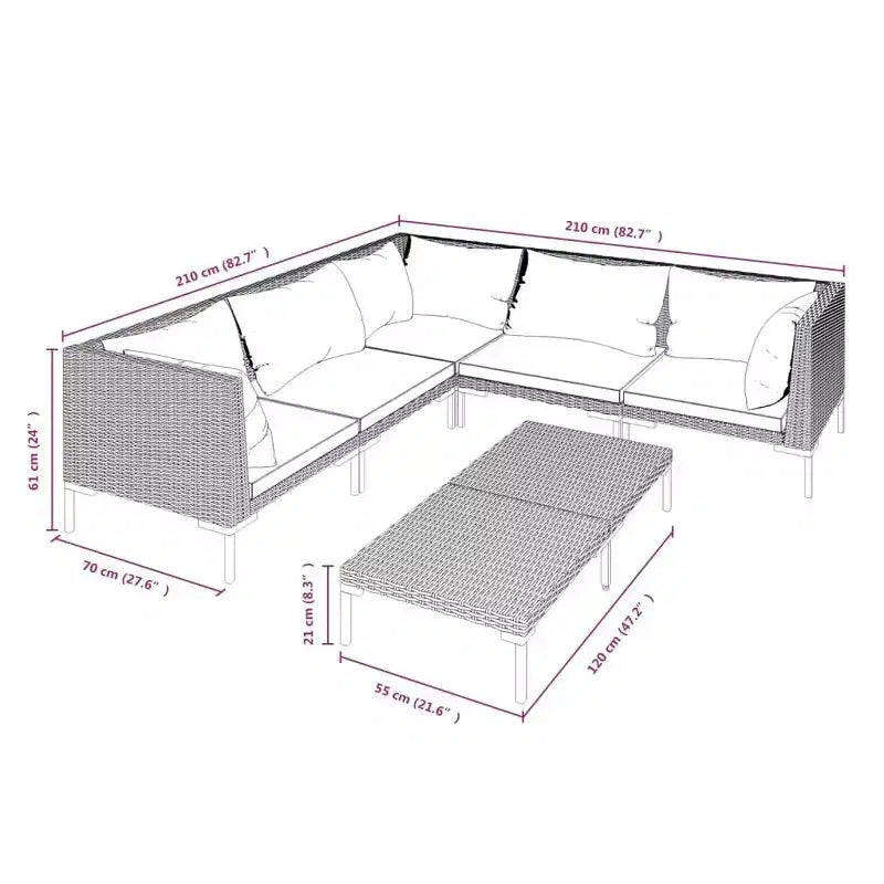 vidaXL Salotto da Giardino Set Divano Sezionale da Esterno con Tavolo, Polirattan, Grigio Scuro