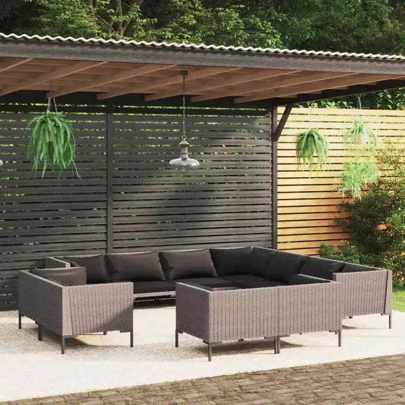 vidaXL Set salotto da giardino, Divano angolare componibile in polyrattan, Grigio scuro