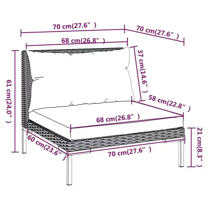 vidaXL Set salotto da giardino, Divano angolare componibile in polyrattan, Grigio scuro