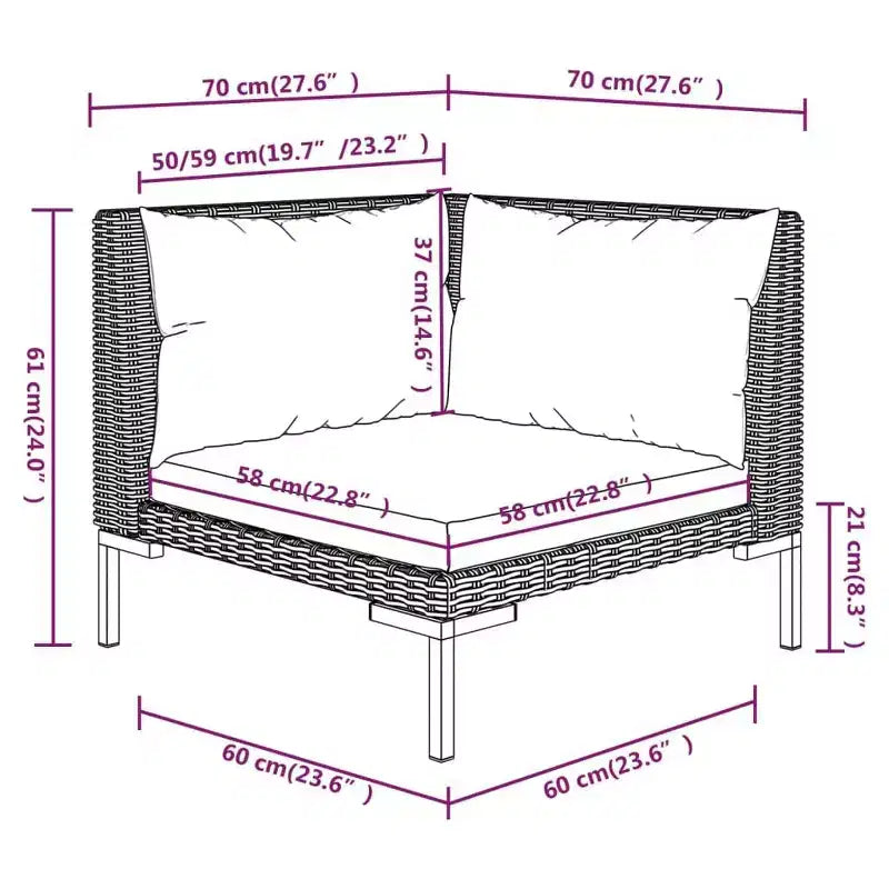 vidaXL Set salotto da giardino, Divano angolare componibile in polyrattan, Grigio scuro