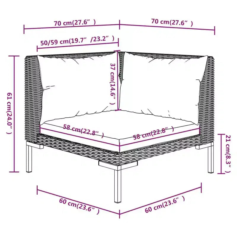 vidaXL Set salotto da giardino, Divano angolare componibile in polyrattan, Grigio scuro