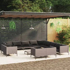 vidaXL Set Salotto da Giardino 14 pz Divano Sezionale da Esterno Grigio Scuro in Polyrattan con Cuscini per Giardino/Patio/Terrazza