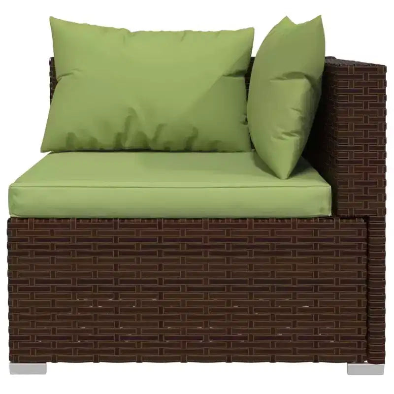 vidaXL Mobili da giardino marroni - Cuscino verde - 4 posti con tavolo