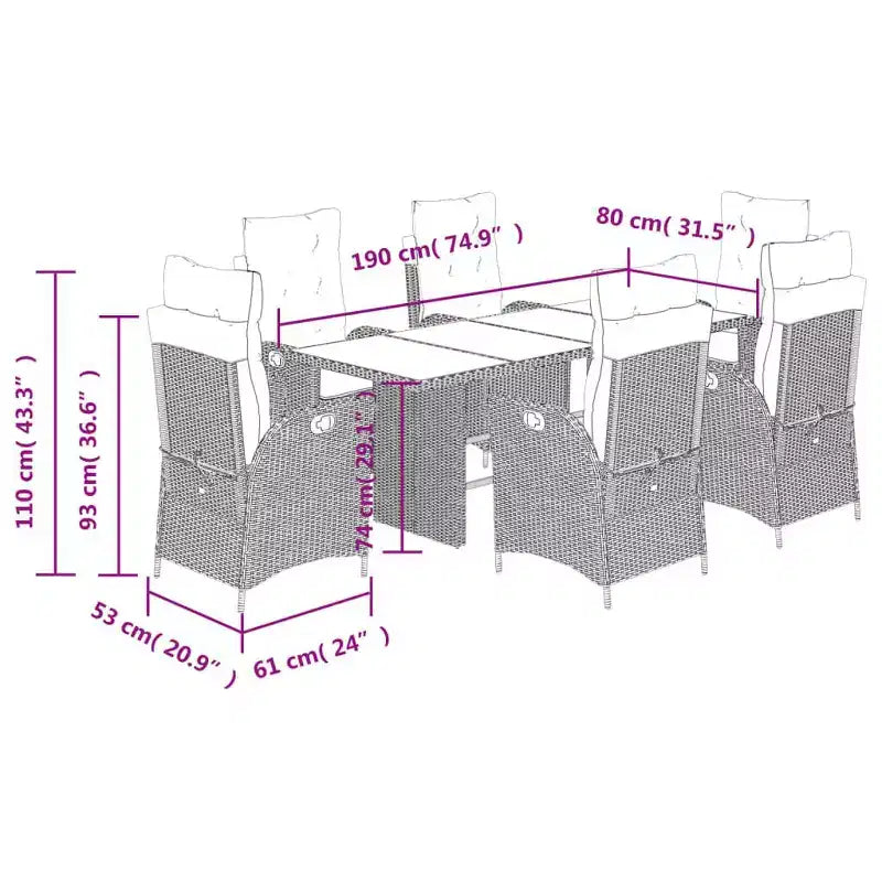 vidaXL Set da pranzo da giardino con cuscini da esterno in polyrattan grigio